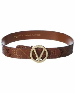 Valentino By Mario Valentino Giusy Monogram Leather Belt Women Belts Mustard