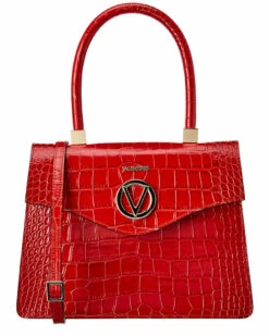 Valentino By Mario Valentino Melanie Top Handle Croc-Embossed Leather Satchel Women Shoulder Bags