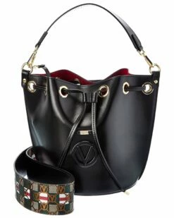 Valentino By Mario Valentino Adel Rope Guitar Leather Bucket Bag Women Bucket Bags