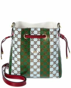 Valentino By Mario Valentino Karl Monogram Stripes Leather Shoulder Bag Women Shoulder Bags