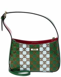 Valentino By Mario Valentino Kai Monogram Stripes Leather Crossbody Women Crossbody Bags