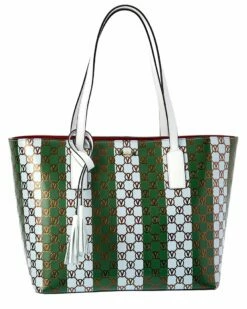 Valentino By Mario Valentino Soho Monogram Stripes Leather Tote Women Totes
