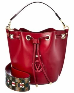 Valentino By Mario Valentino Adel Rope Guitar Leather Bucket Bag Women Bucket Bags